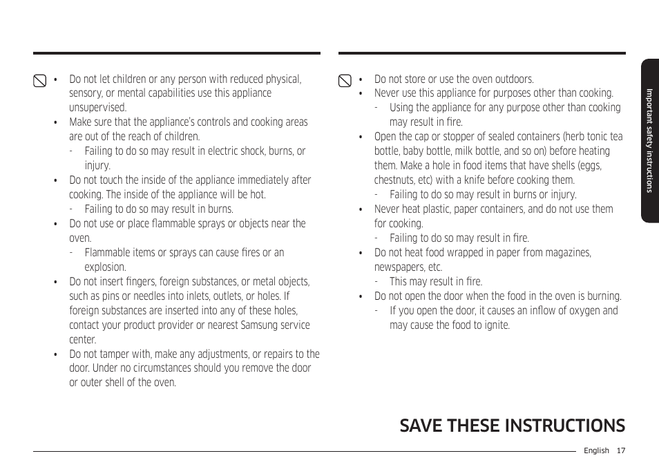 Save these instructions | Samsung 30 Inch Freestanding Electric Smart Range Owner Manual User Manual | Page 17 / 210