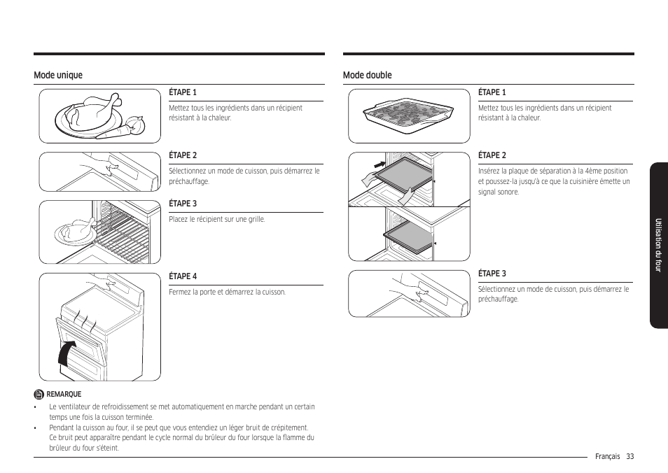 Mode unique, Mode double | Samsung 30 Inch Freestanding Electric Smart Range Owner Manual User Manual | Page 173 / 210