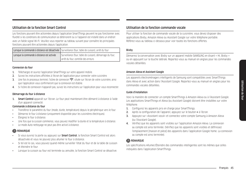 Utilisation de la fonction smart control, Utilisation de la fonction commande vocale | Samsung 30 Inch Freestanding Electric Smart Range Owner Manual User Manual | Page 185 / 210