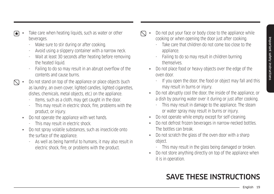 Save these instructions | Samsung 30 Inch Freestanding Electric Smart Range Owner Manual User Manual | Page 19 / 210