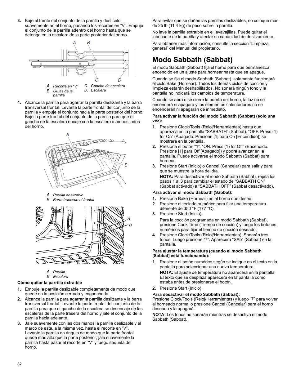 Sabbath mode_w11281994, Modo sabbath (sabbat) | KITCHENAID 30 Inch Slide-In Induction Range Owners Guide User Manual | Page 82 / 89