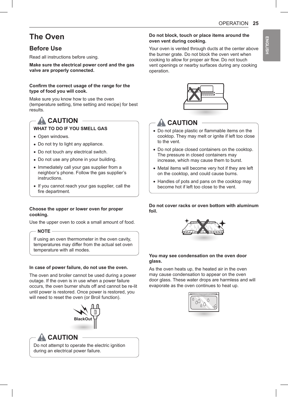 The oven, 25 the oven, Caution | Before use | LG 30 Inch Double Oven Gas Range Owners Manual User Manual | Page 25 / 120