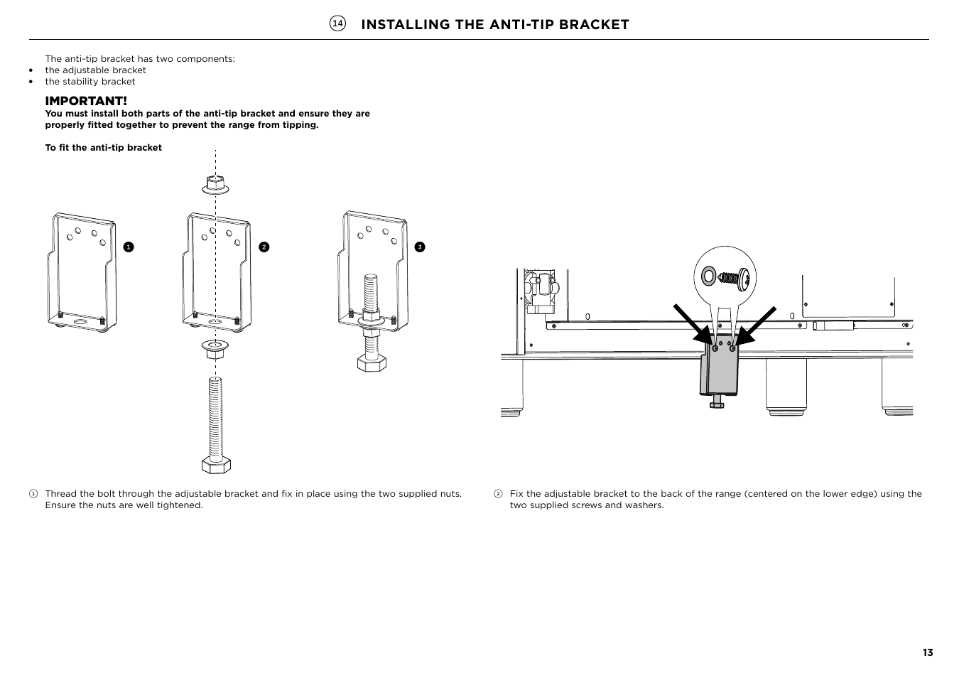 Installing the anti-tip bracket, Important | Fisher & Paykel Series 7 Contemporary Series 30 Inch Freestanding Gas Range Installation Guide User Manual | Page 13 / 54