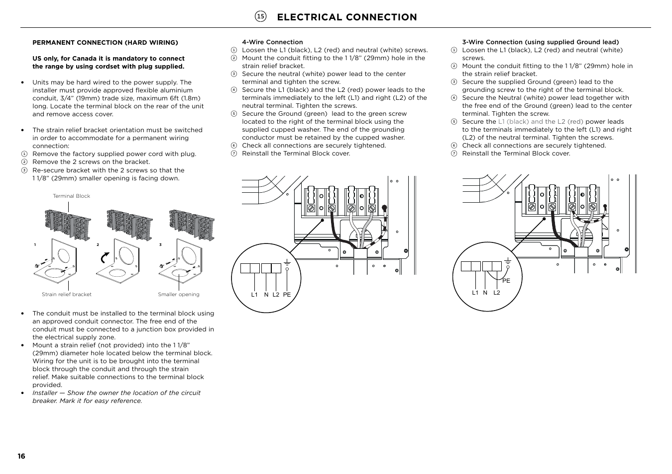 Electrical connection | Fisher & Paykel Series 7 Contemporary Series 30 Inch Freestanding Gas Range Installation Guide User Manual | Page 16 / 54