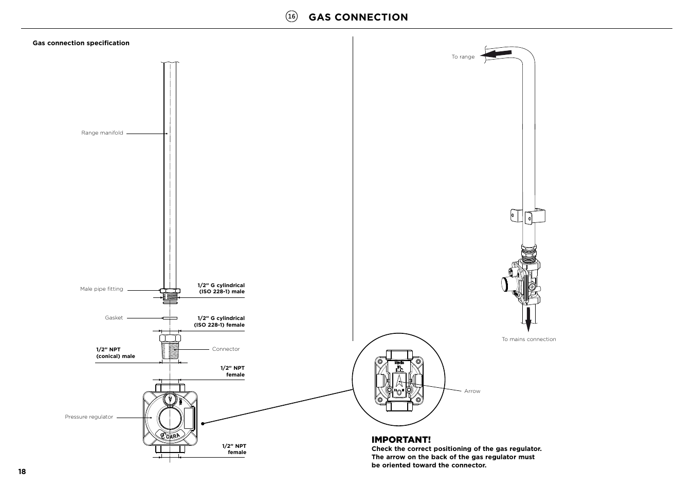 Gas connection, Important | Fisher & Paykel Series 7 Contemporary Series 30 Inch Freestanding Gas Range Installation Guide User Manual | Page 18 / 54