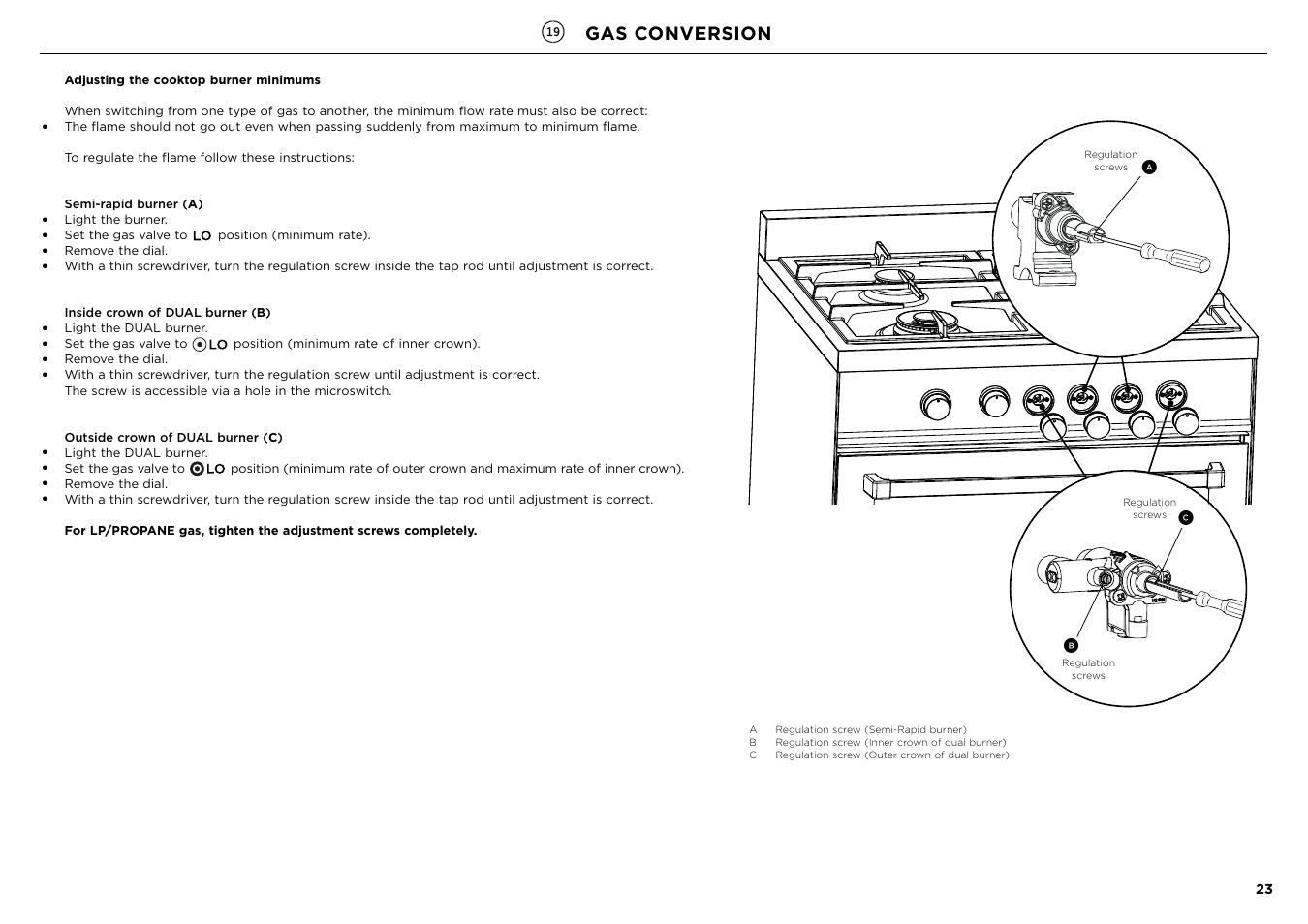 Gas conversion, Ba c | Fisher & Paykel Series 7 Contemporary Series 30 Inch Freestanding Gas Range Installation Guide User Manual | Page 23 / 54