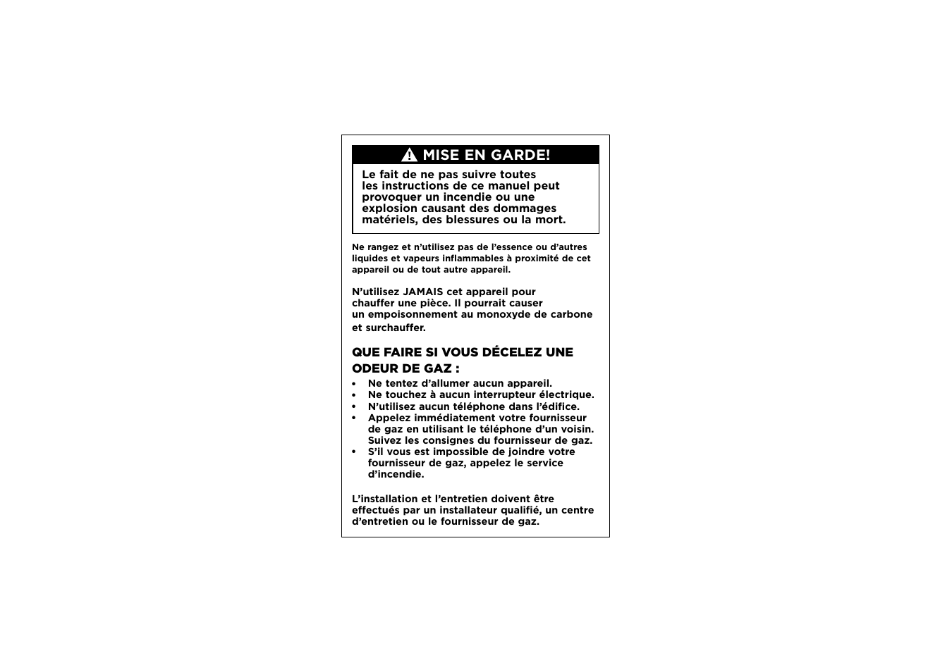 Mise en garde, Que faire si vous décelez une odeur de gaz | Fisher & Paykel Series 7 Contemporary Series 30 Inch Freestanding Gas Range Installation Guide User Manual | Page 29 / 54