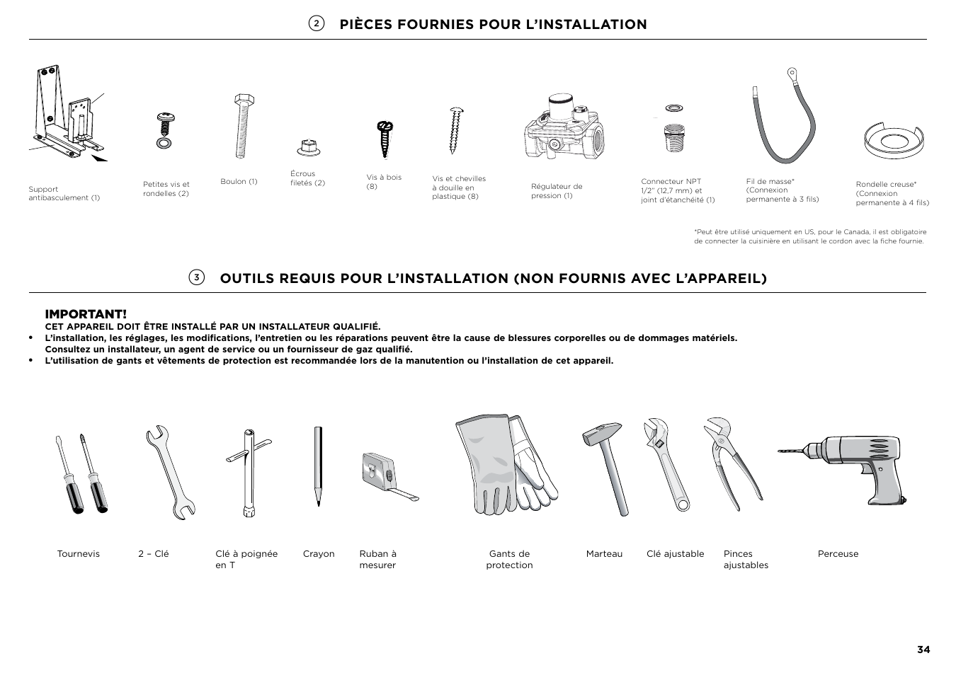 Pièces fournies pour l’installation, Important | Fisher & Paykel Series 7 Contemporary Series 30 Inch Freestanding Gas Range Installation Guide User Manual | Page 32 / 54