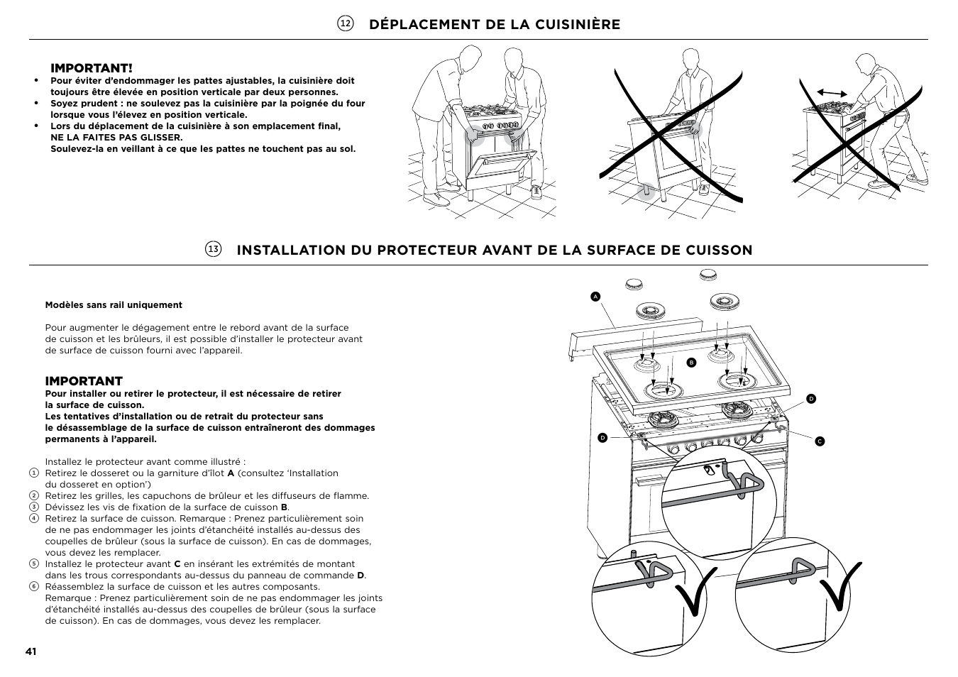 Déplacement de la cuisinière, Important | Fisher & Paykel Series 7 Contemporary Series 30 Inch Freestanding Gas Range Installation Guide User Manual | Page 39 / 54