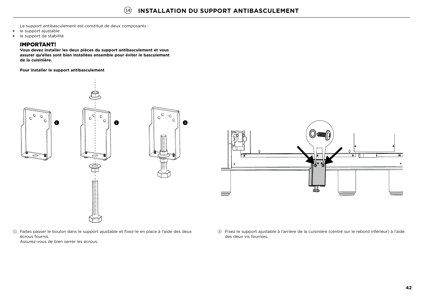 Installation du support antibasculement, Important | Fisher & Paykel Series 7 Contemporary Series 30 Inch Freestanding Gas Range Installation Guide User Manual | Page 40 / 54