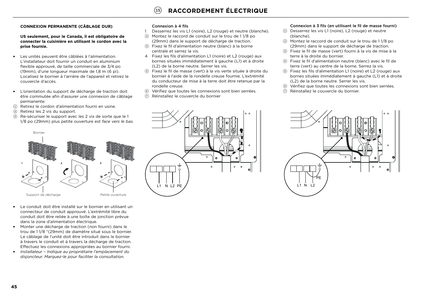 Raccordement électrique | Fisher & Paykel Series 7 Contemporary Series 30 Inch Freestanding Gas Range Installation Guide User Manual | Page 43 / 54