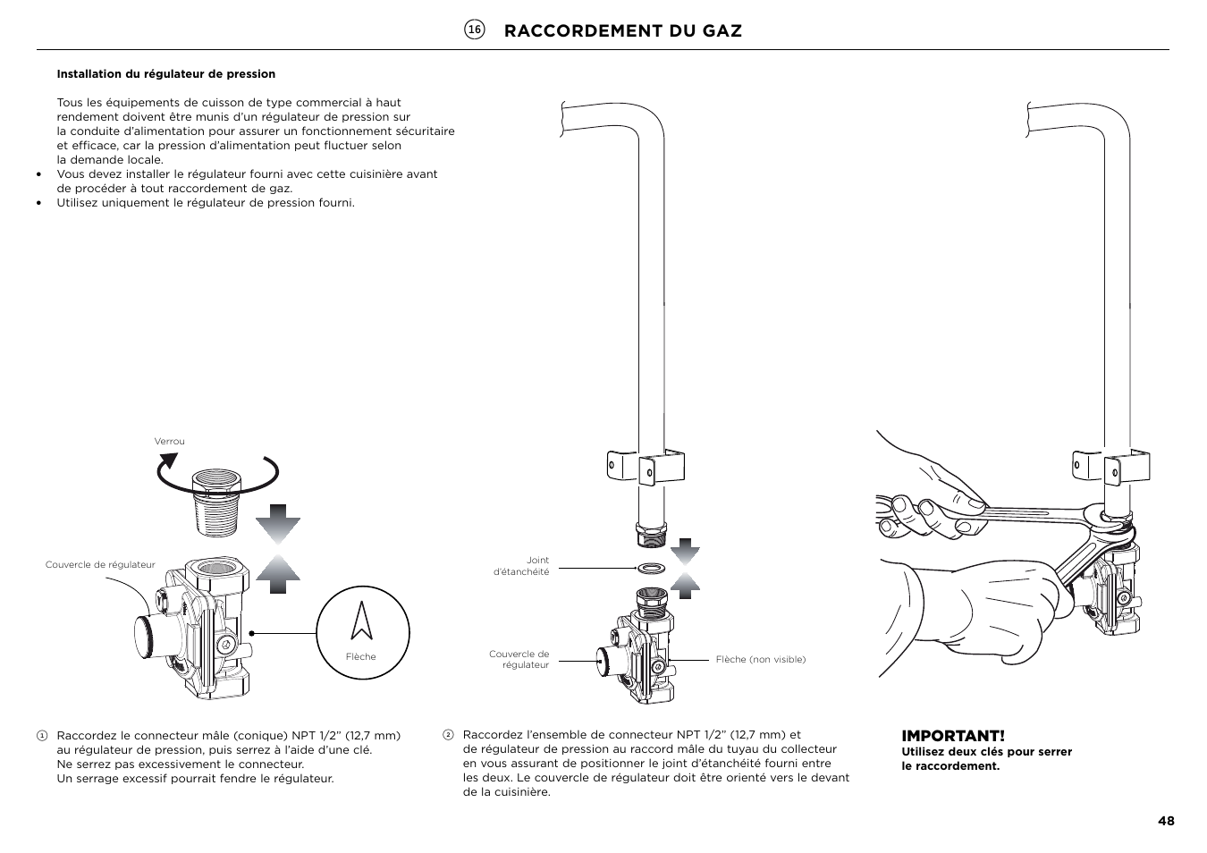 Raccordement du gaz, Important | Fisher & Paykel Series 7 Contemporary Series 30 Inch Freestanding Gas Range Installation Guide User Manual | Page 46 / 54