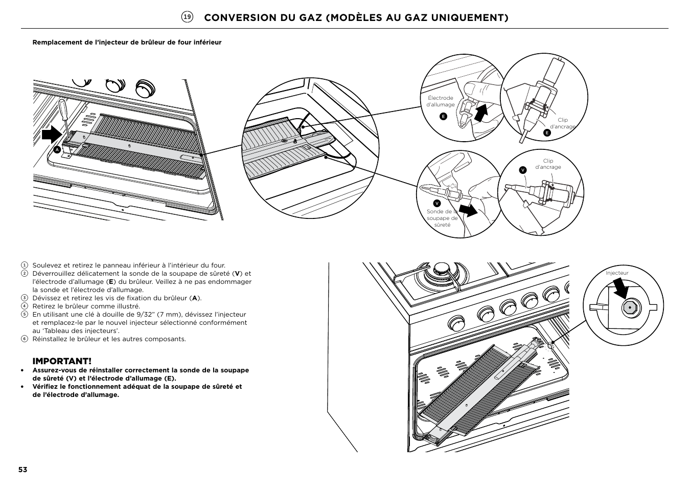 Conversion du gaz (modèles au gaz uniquement), Important | Fisher & Paykel Series 7 Contemporary Series 30 Inch Freestanding Gas Range Installation Guide User Manual | Page 51 / 54