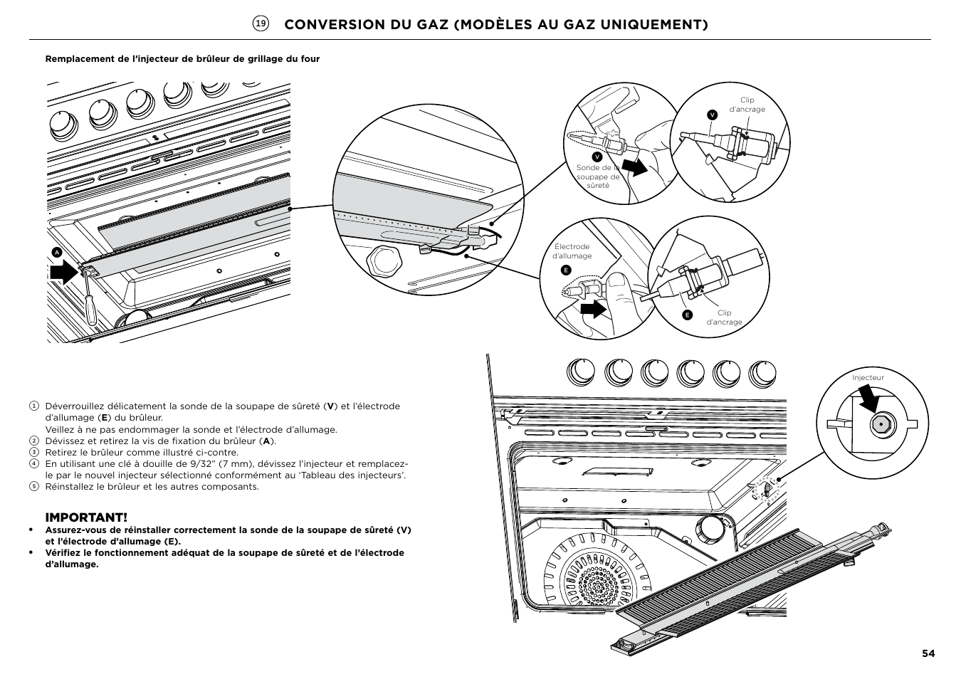 Conversion du gaz (modèles au gaz uniquement), Important | Fisher & Paykel Series 7 Contemporary Series 30 Inch Freestanding Gas Range Installation Guide User Manual | Page 52 / 54