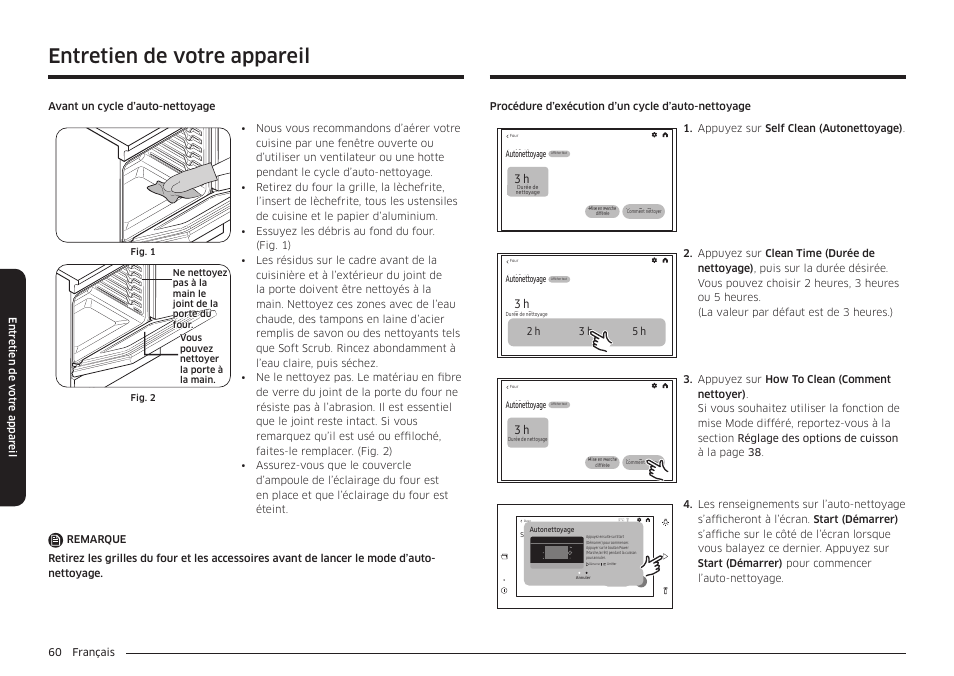 Entretien de votre appareil, 3 hrs, 3 hrs 2 5 | 3 h 5 h 2 h | Samsung BESPOKE 30 Inch Smart Slide-In Induction Range Owners Guide User Manual | Page 212 / 234