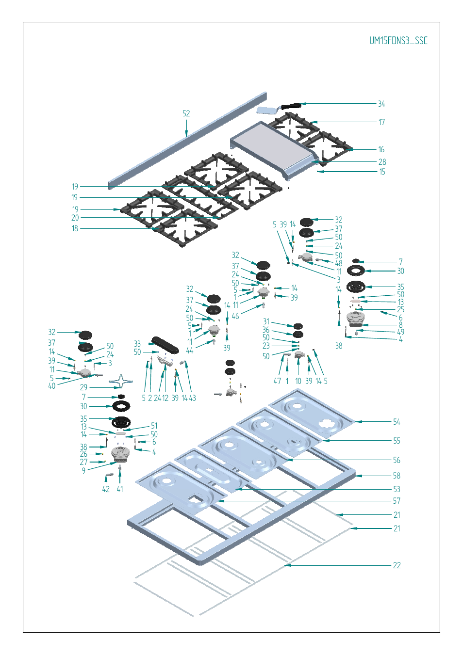 Ilve s.p.a, Um15fdns3_ssc | ilve Majestic II Collection 60 Inch Freestanding Dual Fuel Range Parts List User Manual | Page 8 / 17