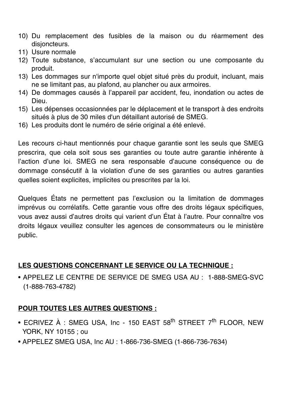 11) usure normale | Smeg Classic Design 36 Inch Gas Cooktop Warranty User Manual | Page 6 / 8