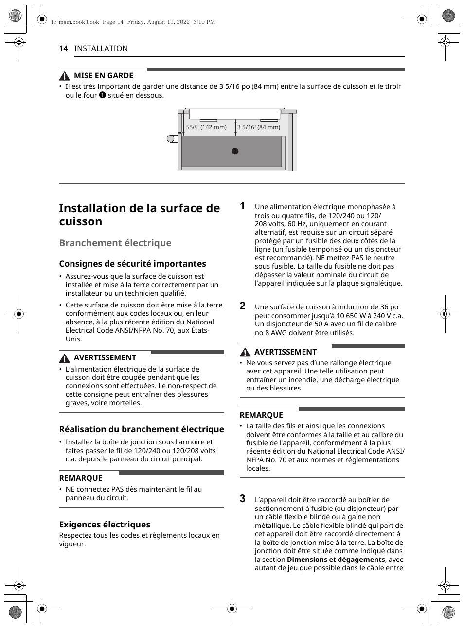 Installation de la surface de cuisson, Branchement électrique | LG Studio 36 Inch Induction Cooktop Owners Guide User Manual | Page 112 / 148
