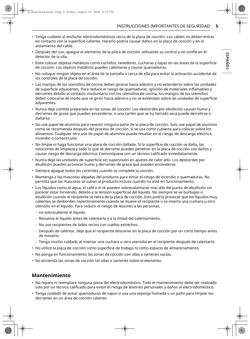 Mantenimiento | LG Studio 36 Inch Induction Cooktop Owners Guide User Manual | Page 53 / 148