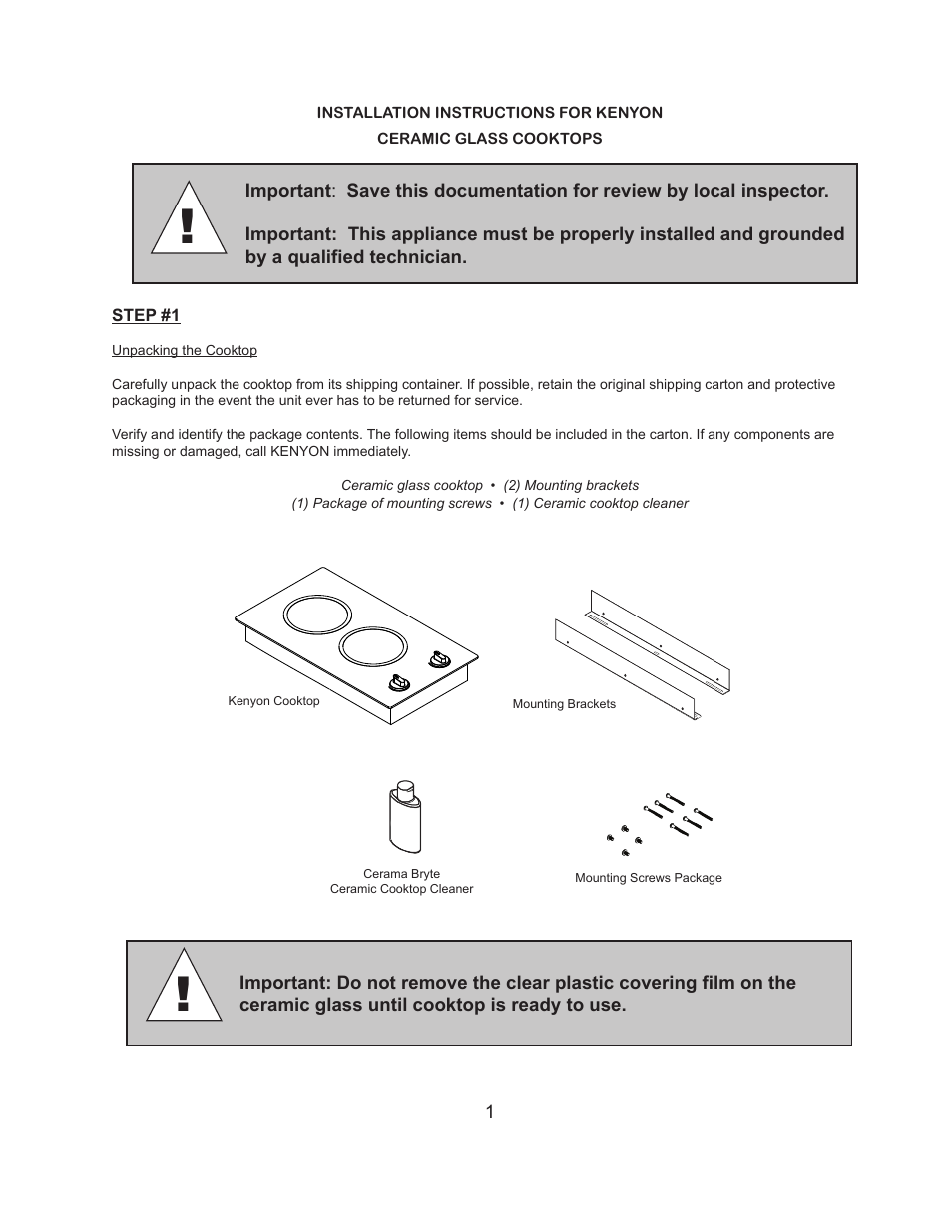 Kenyon Mediterranean Series 24 Inch Electric Cooktop Owners Manual User Manual | Page 4 / 36