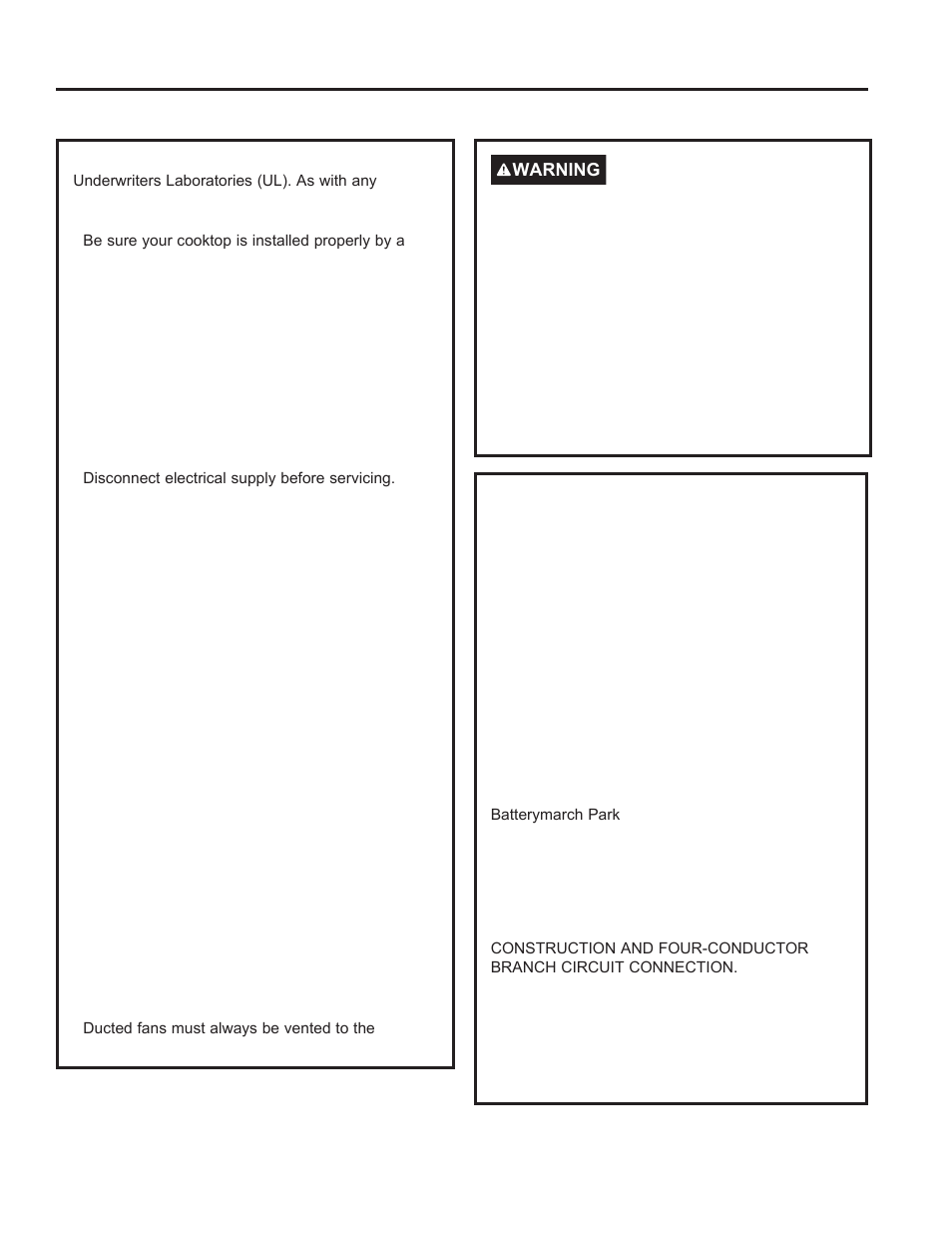 Important safety instructions, Exhaust blower safety warning, Electrical requirements | GE Profile 30 Inch Electric Cooktop Owners Guide User Manual | Page 15 / 58