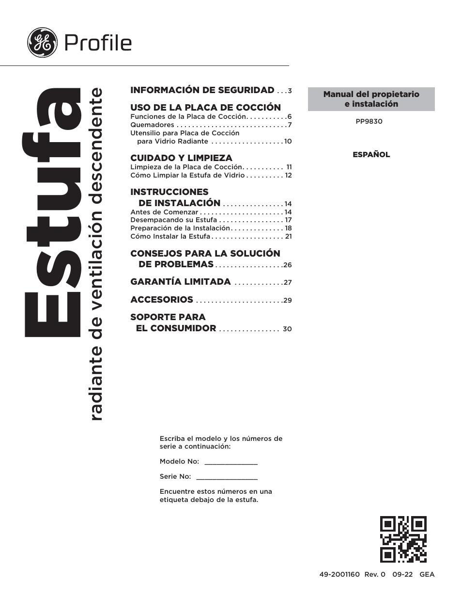 Estufa, Radiante de ventilación descendente | GE Profile 30 Inch Electric Cooktop Owners Guide User Manual | Page 29 / 58