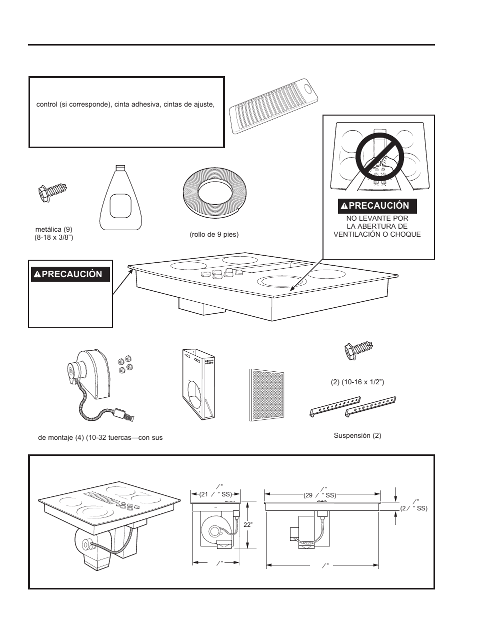 Desempacando su estufa, Precaución | GE Profile 30 Inch Electric Cooktop Owners Guide User Manual | Page 45 / 58