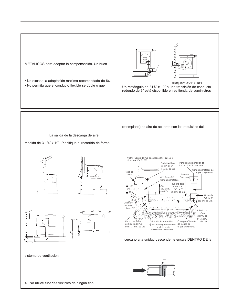 Instrucciones de instalación, Instrucciones de inst alación, Preparación de la instalación (cont.) | Alineación de los conductos del soplador, Preparación del conducto | GE Profile 30 Inch Electric Cooktop Owners Guide User Manual | Page 48 / 58