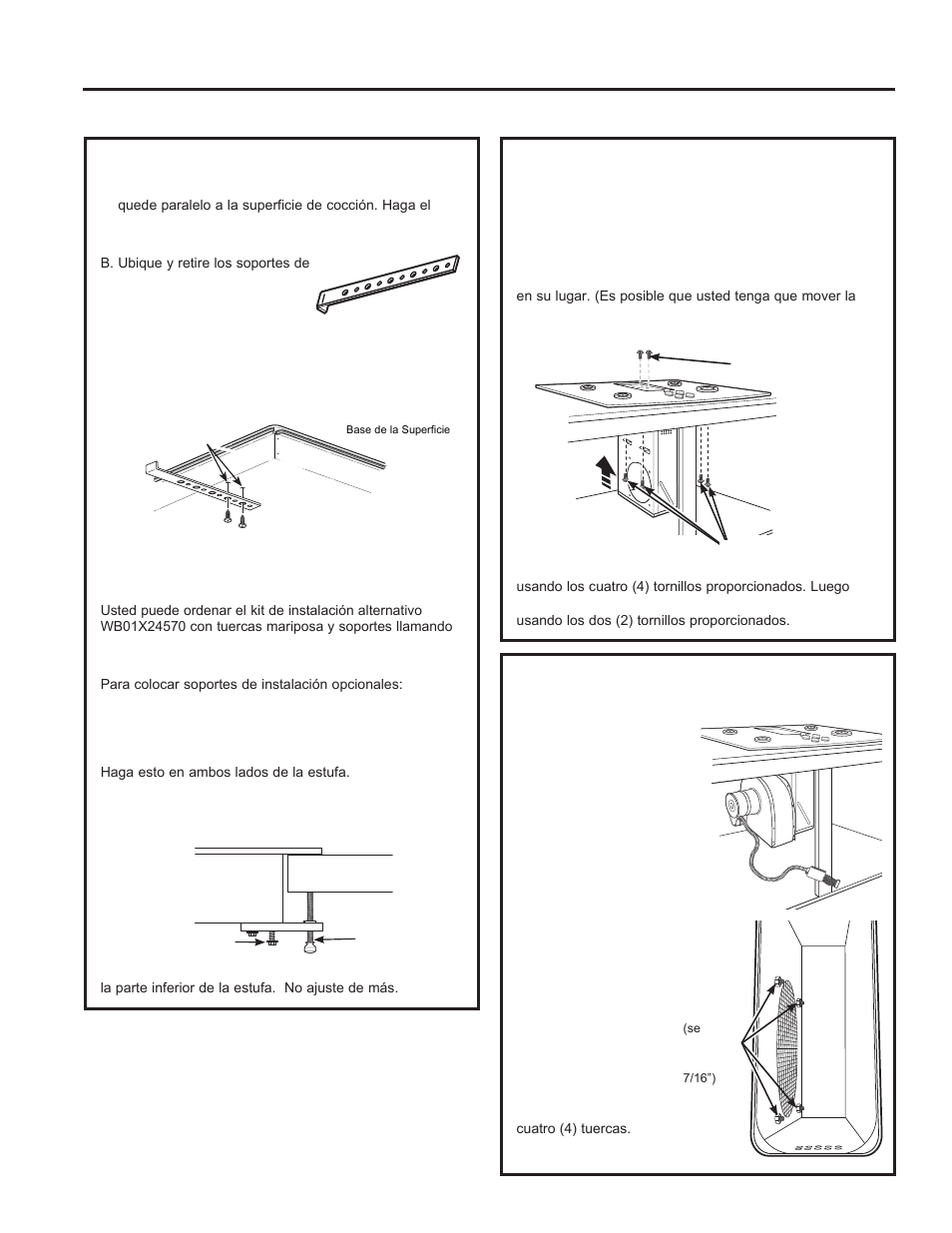 Instrucciones de instalación, Instrucciones de inst alación, Cómo instalar la estufa (cont.) | Cómo instalar la estufa, Cómo instalar la cámara del soplador de la estufa, Cómo instalar la cámara del soplador | GE Profile 30 Inch Electric Cooktop Owners Guide User Manual | Page 50 / 58