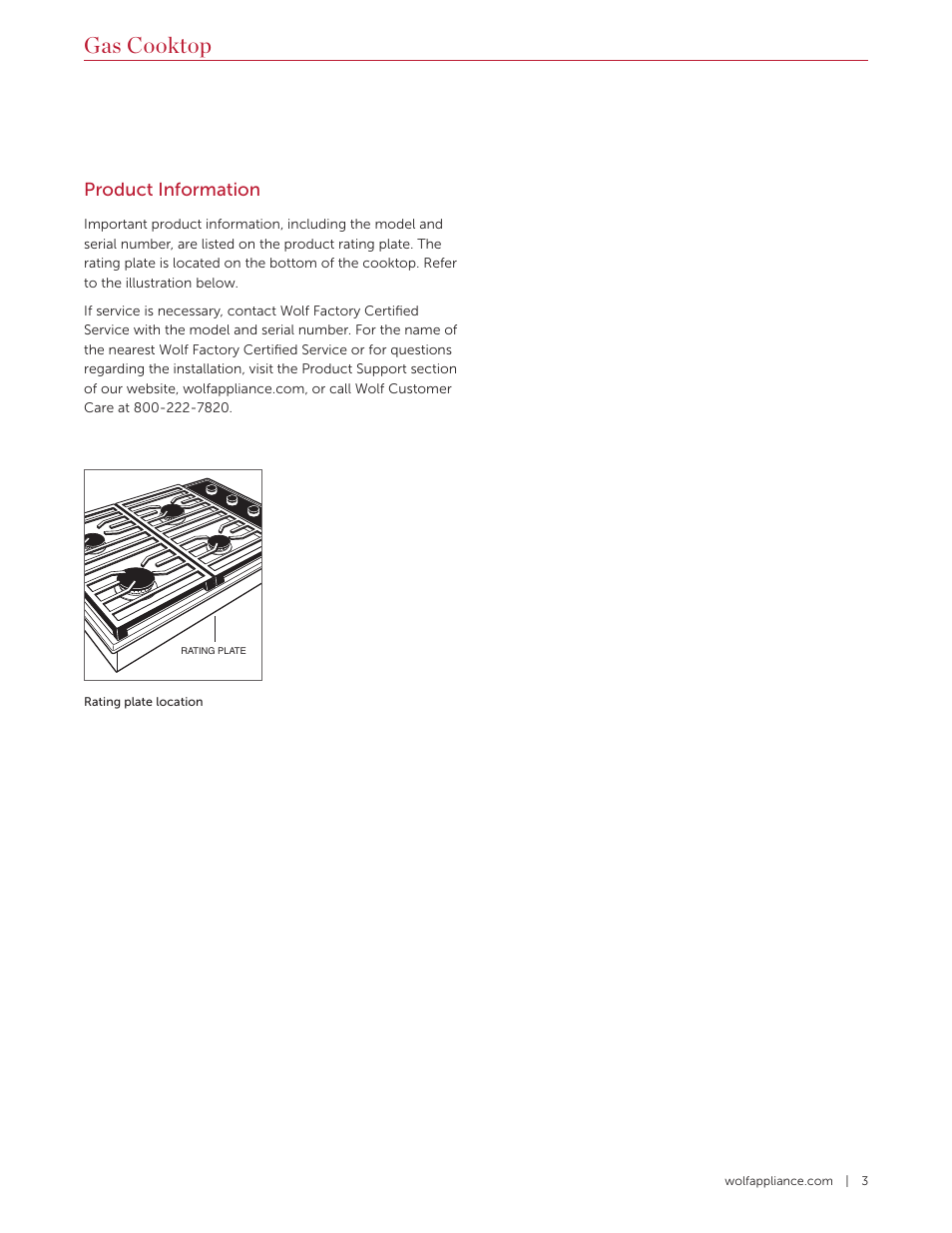 Gas cooktop, Product information | Wolf 36 Inch Cooktop Installation Guide User Manual | Page 3 / 44