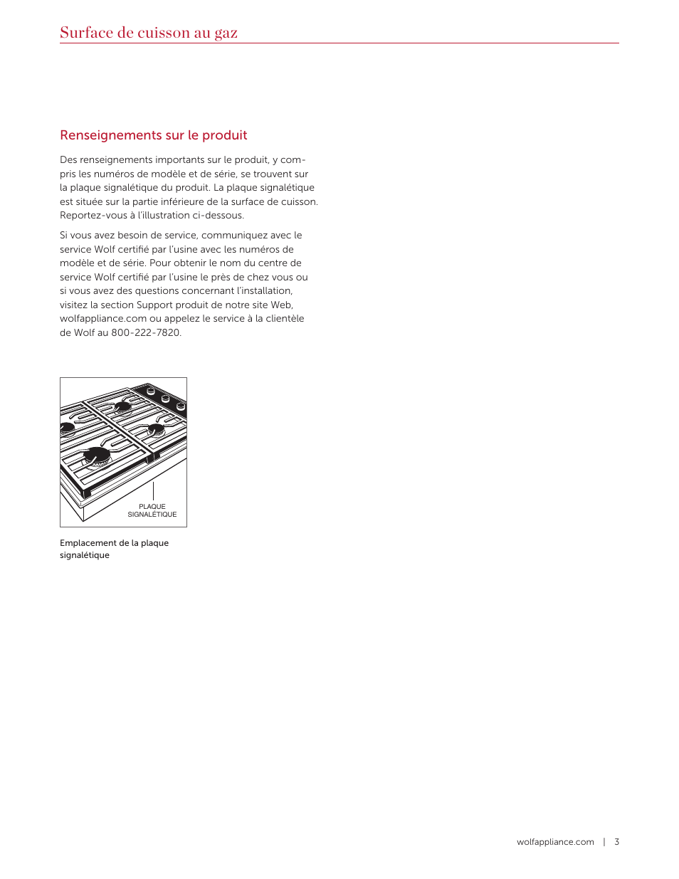 Surface de cuisson au gaz, Renseignements sur le produit | Wolf 36 Inch Cooktop Installation Guide User Manual | Page 31 / 44
