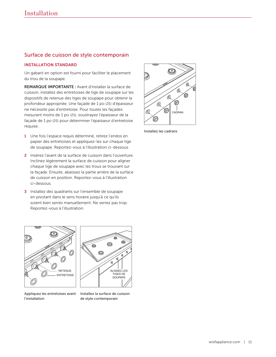 Installation, Surface de cuisson de style contemporain | Wolf 36 Inch Cooktop Installation Guide User Manual | Page 39 / 44
