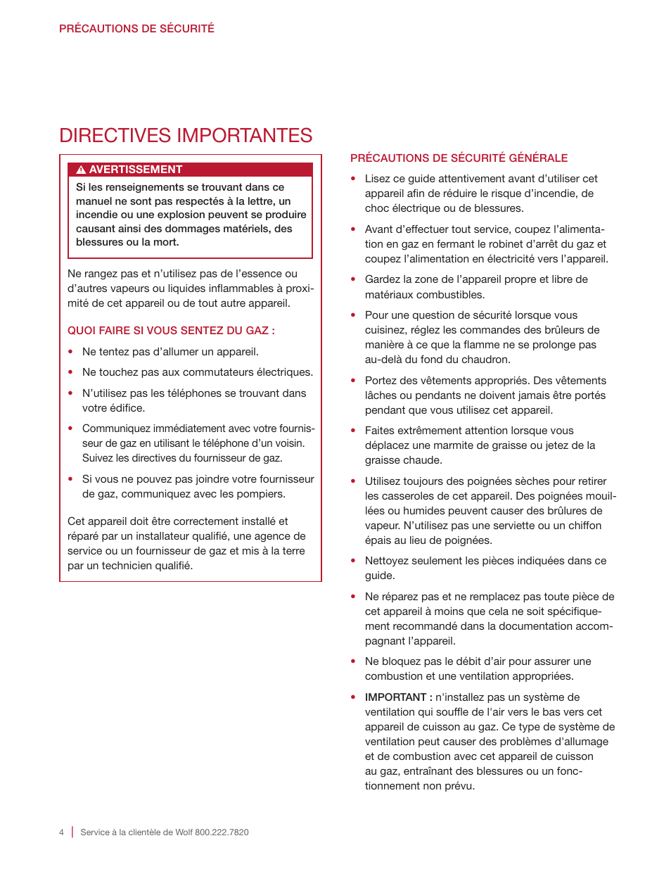 Directives importantes | Wolf 36 Inch Cooktop Use and Care Guide User Manual | Page 24 / 32