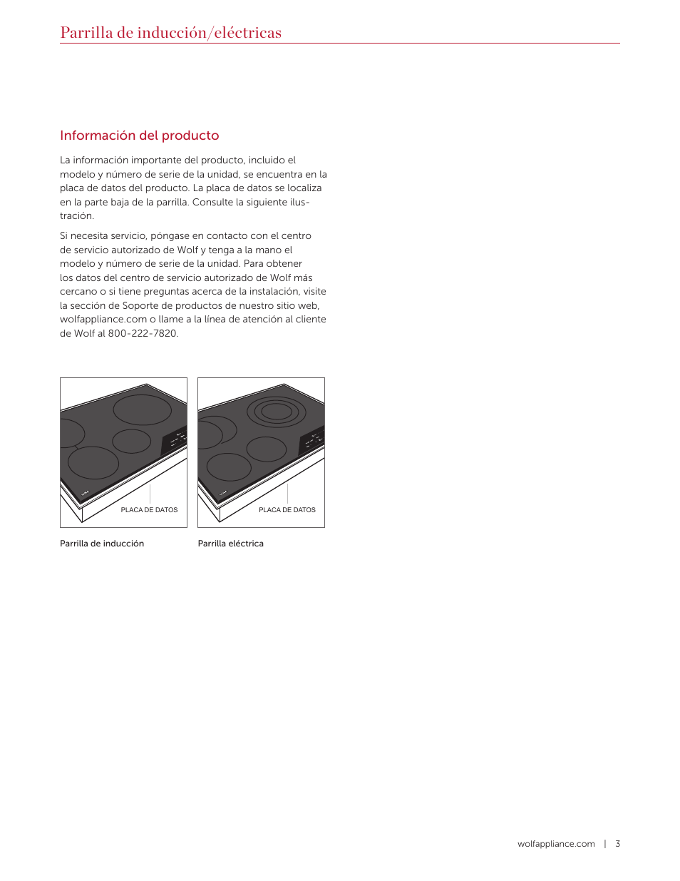 Parrilla de inducción/eléctricas, Información del producto | Wolf Contemporary 36 Inch Induction Cooktop Installation Guide User Manual | Page 13 / 32