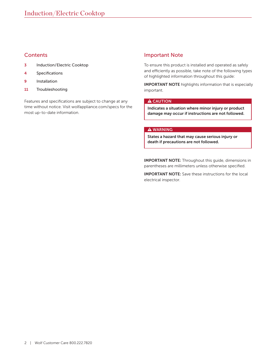 Wolf Contemporary 36 Inch Induction Cooktop Installation Guide User Manual | Page 2 / 32