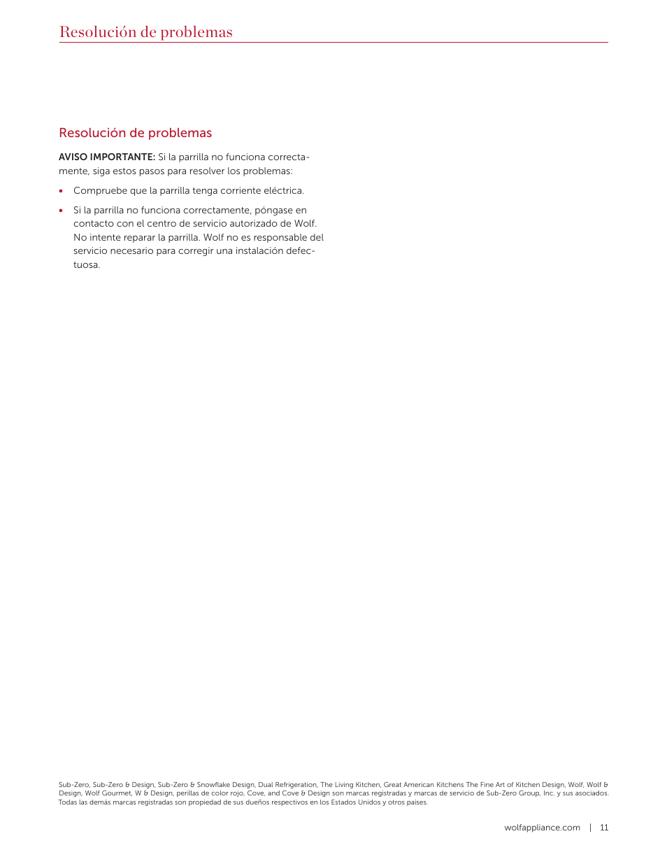 Resolución de problemas | Wolf Contemporary 36 Inch Induction Cooktop Installation Guide User Manual | Page 21 / 32