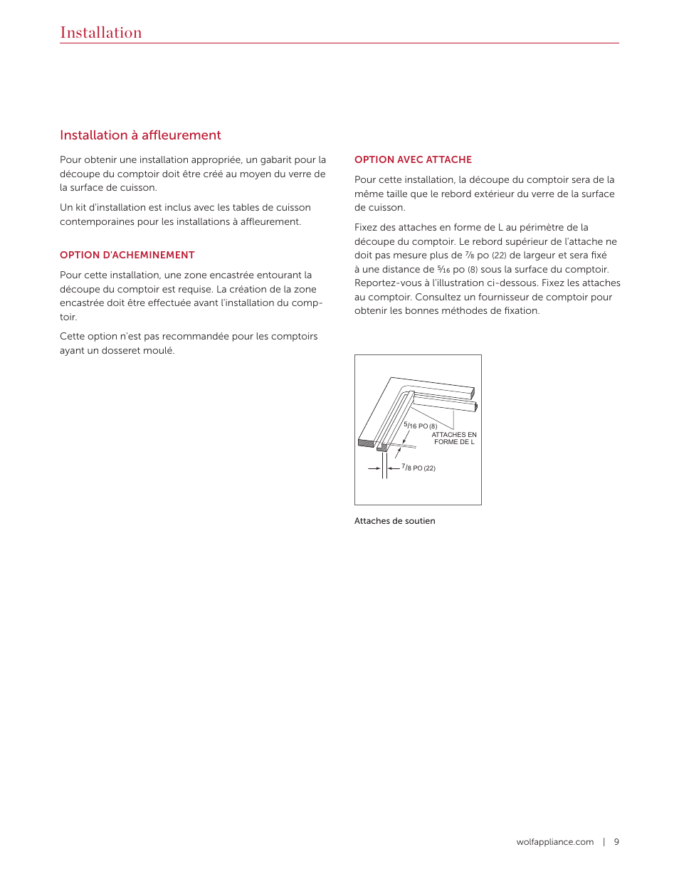 Installation, Installation à affleurement | Wolf Contemporary 36 Inch Induction Cooktop Installation Guide User Manual | Page 29 / 32