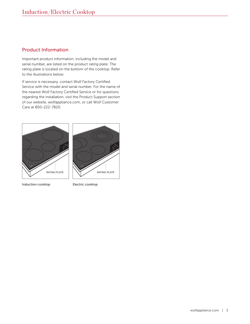 Induction/electric cooktop, Product information | Wolf Contemporary 36 Inch Induction Cooktop Installation Guide User Manual | Page 3 / 32