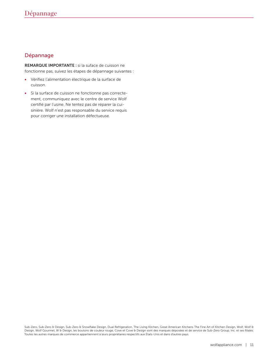 Dépannage | Wolf Contemporary 36 Inch Induction Cooktop Installation Guide User Manual | Page 31 / 32