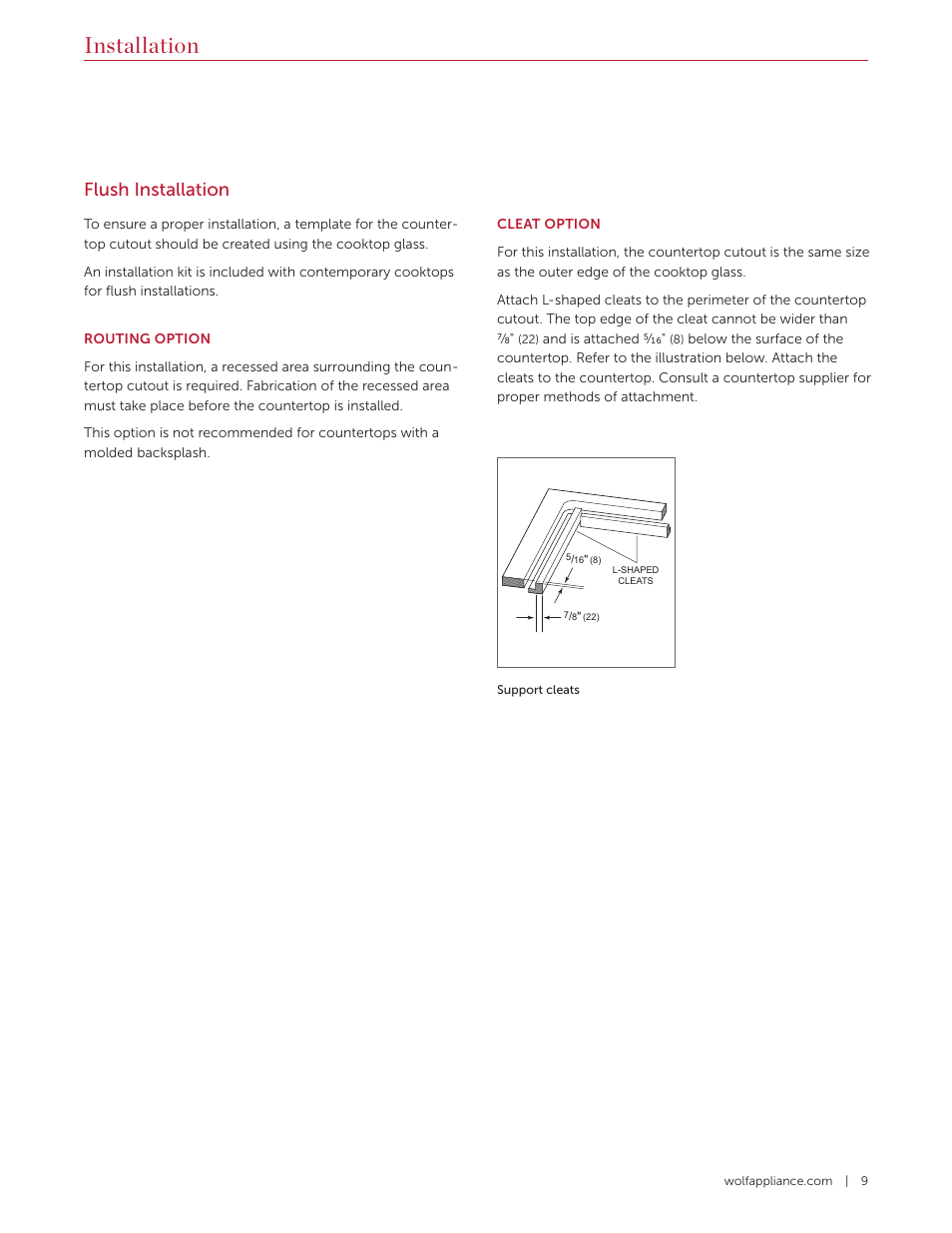 Installation, Flush installation | Wolf Contemporary 36 Inch Induction Cooktop Installation Guide User Manual | Page 9 / 32