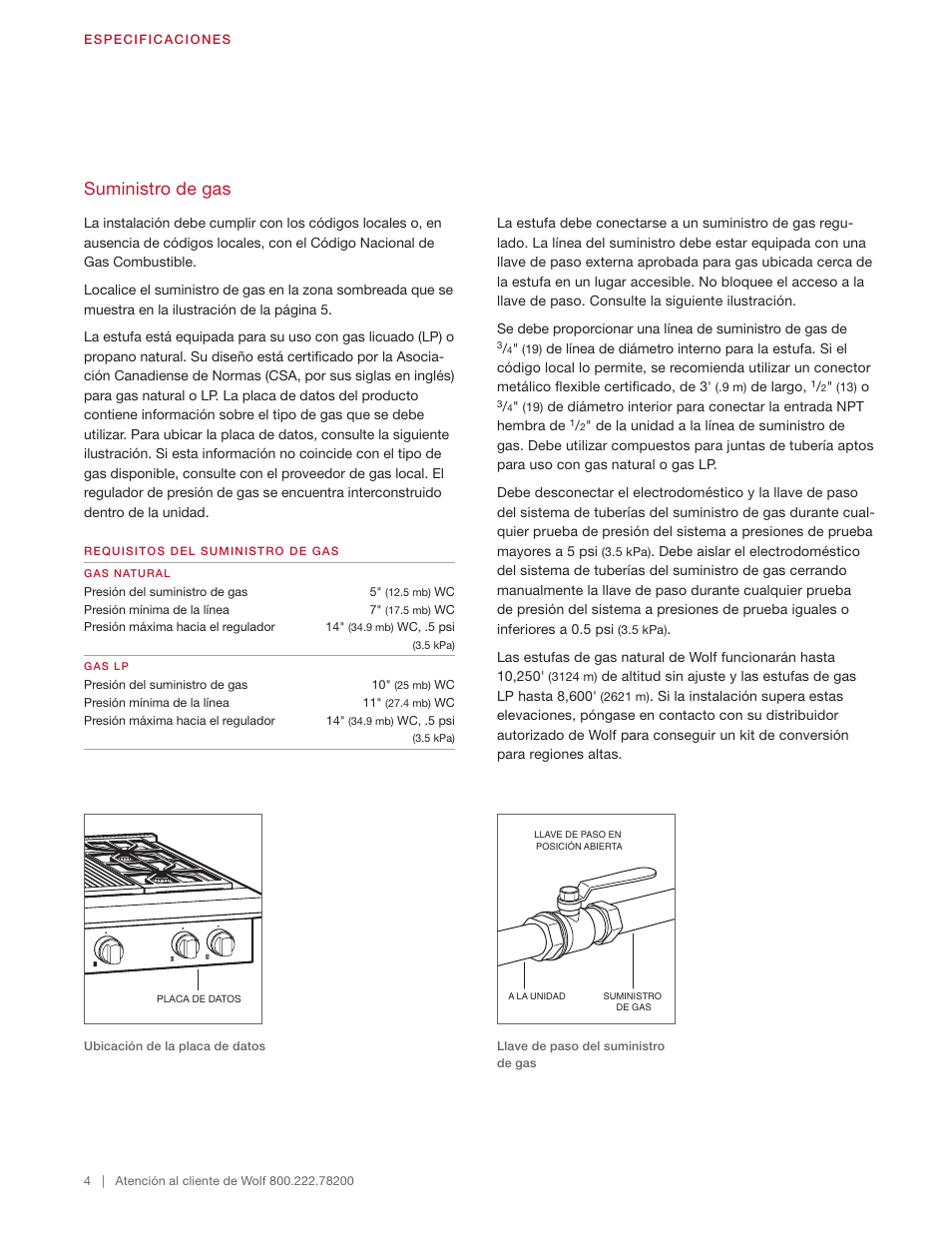 Suministro de gas | Wolf 48 Inch Pro-Style Gas Rangetop Installation Guide User Manual | Page 10 / 26