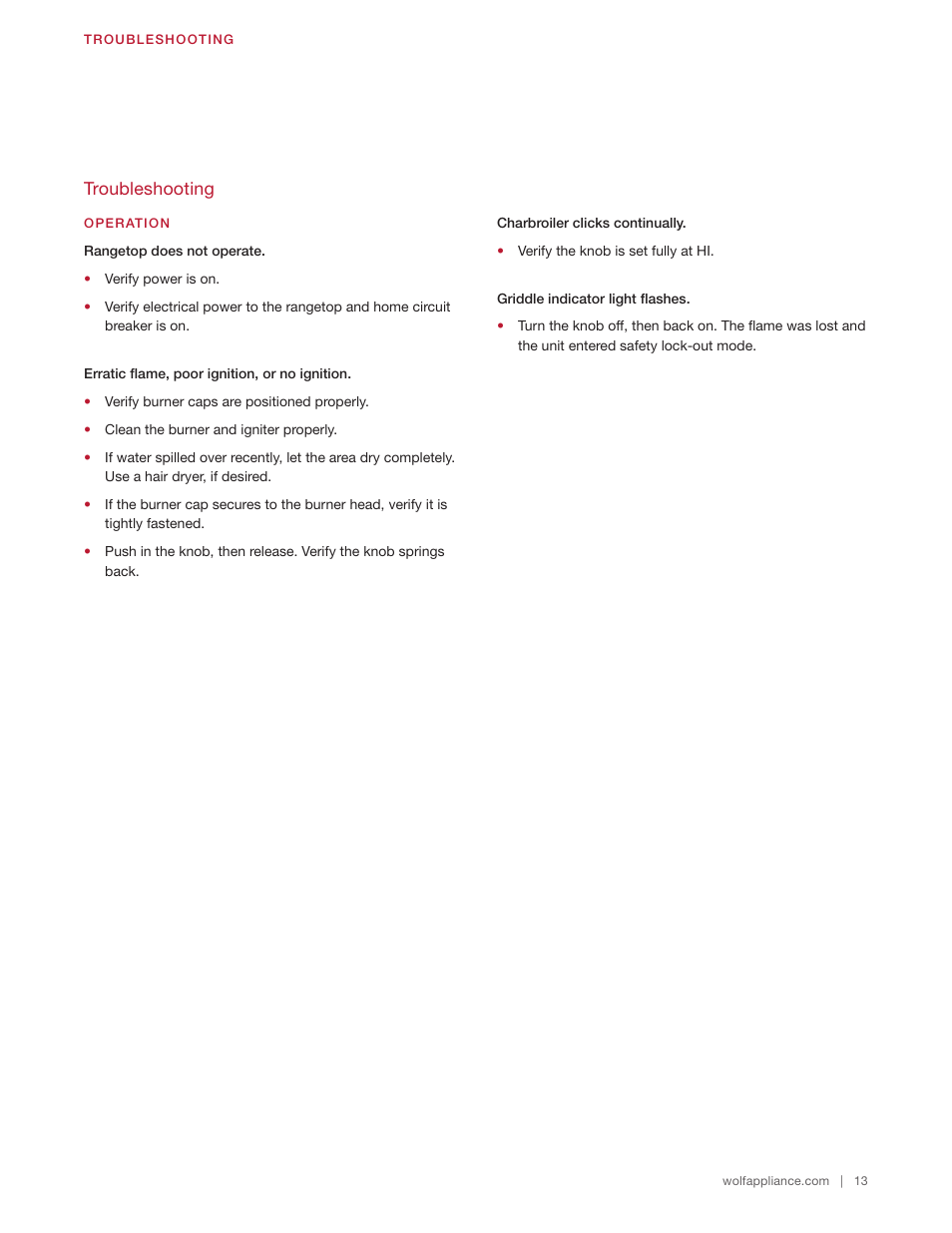Wolf 48 Inch Pro-Style Gas Rangetop Use & Care Guide User Manual | Page 13 / 58