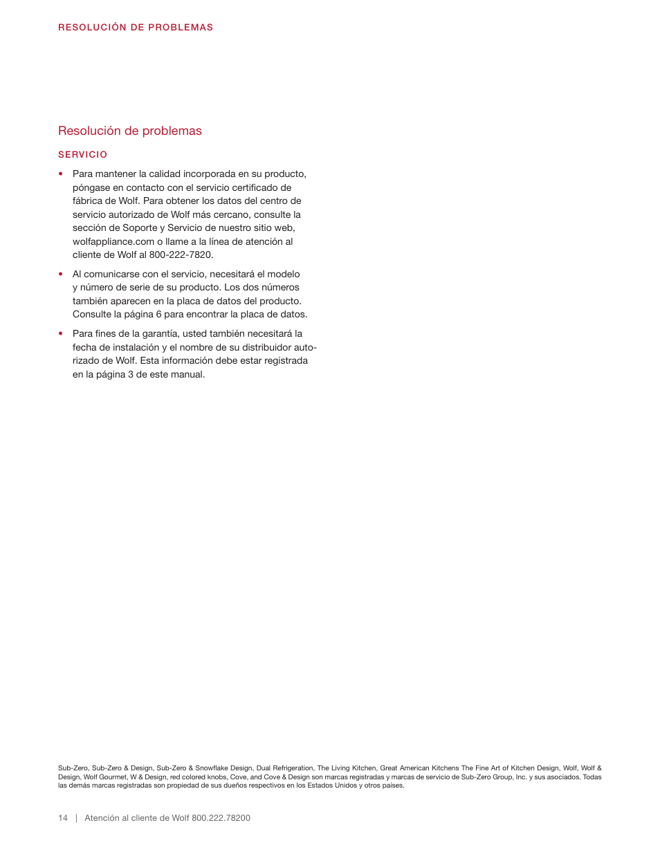 Resolución de problemas | Wolf 48 Inch Pro-Style Gas Rangetop Use & Care Guide User Manual | Page 28 / 58