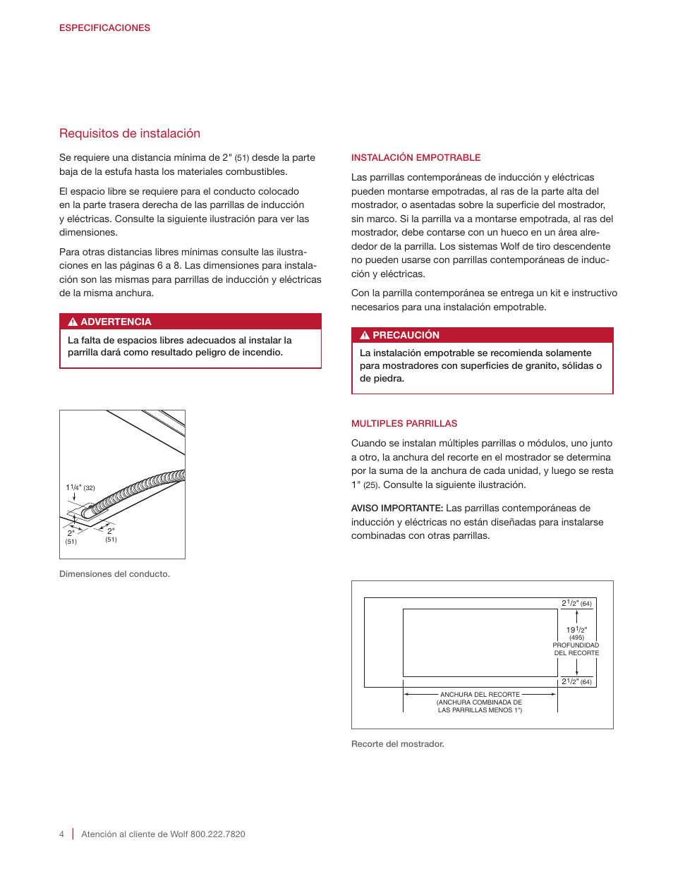 Requisitos de instalación | Wolf 15 Inch Transitional Induction Cooktop Installation Instructions User Manual | Page 14 / 32