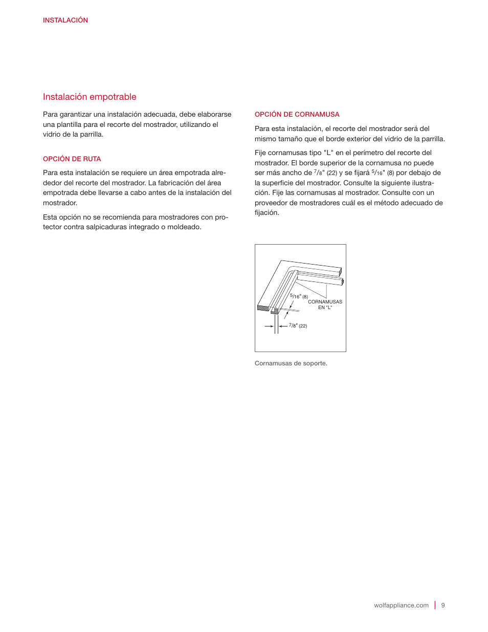 Instalación empotrable | Wolf 15 Inch Transitional Induction Cooktop Installation Instructions User Manual | Page 19 / 32