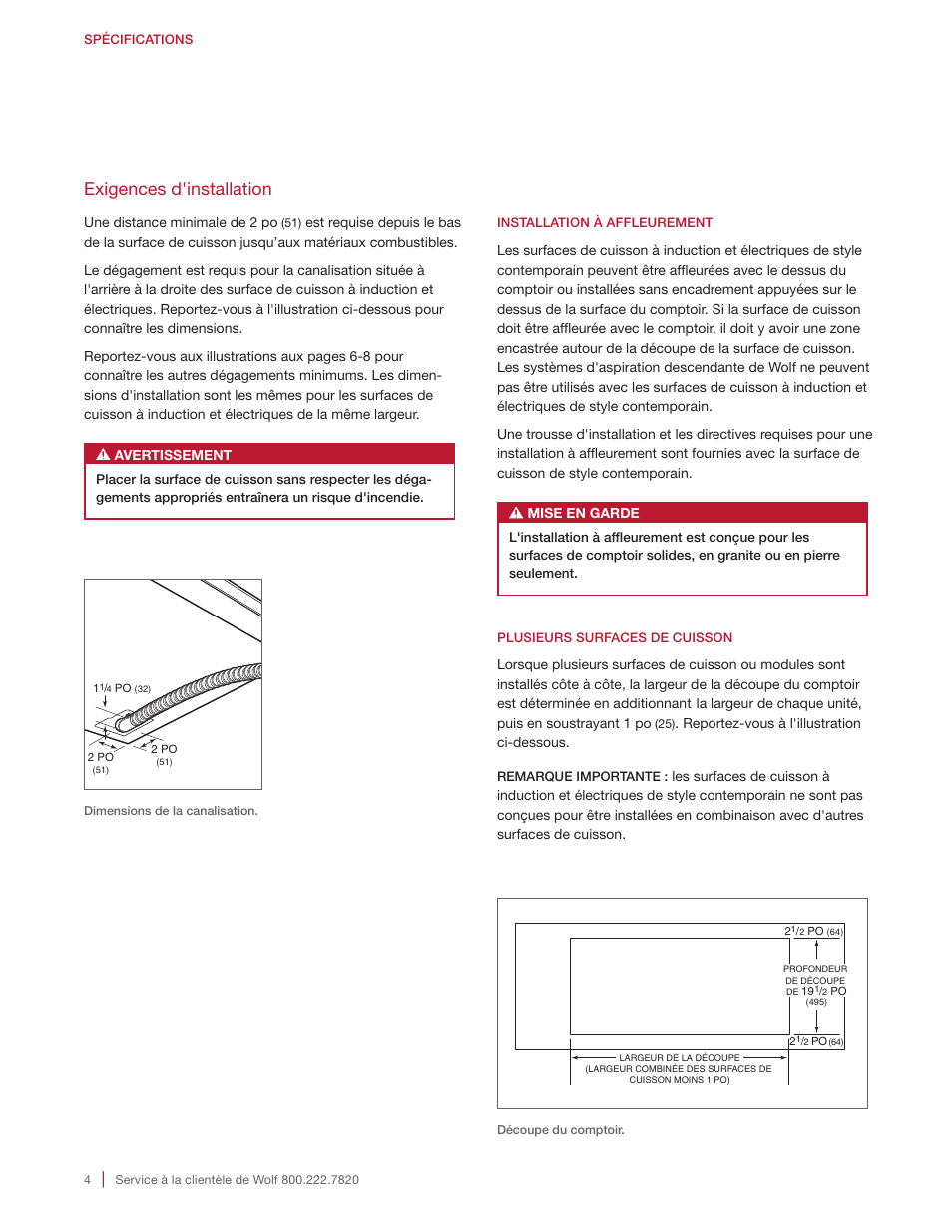 Exigences d'installation | Wolf 15 Inch Transitional Induction Cooktop Installation Instructions User Manual | Page 24 / 32