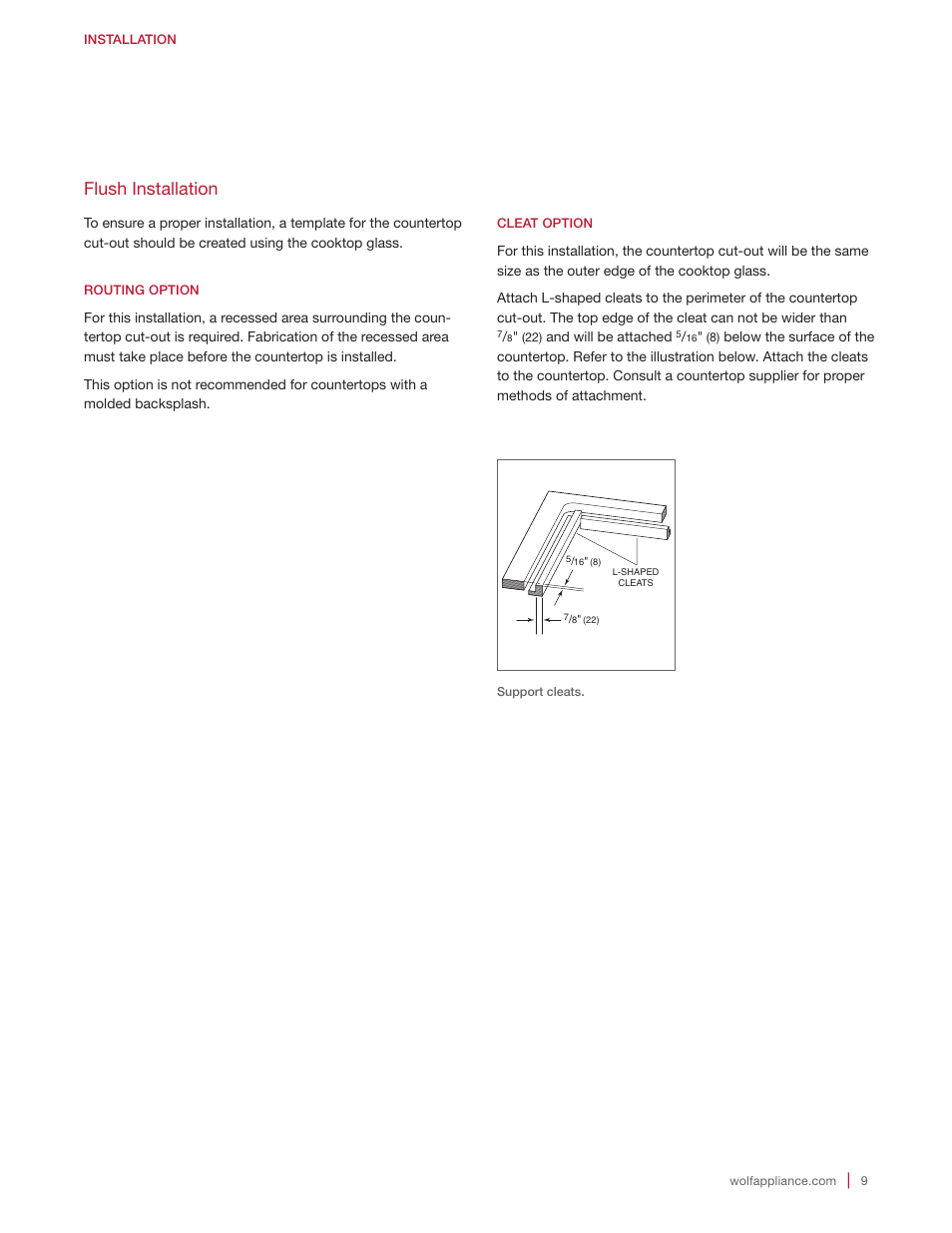 Flush installation | Wolf 15 Inch Transitional Induction Cooktop Installation Instructions User Manual | Page 9 / 32