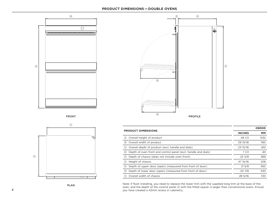 Fisher & Paykel Series 9 Professional Series 30 Inch Double Convection Smart Electric Wall Oven Installation Guide User Manual | Page 6 / 28