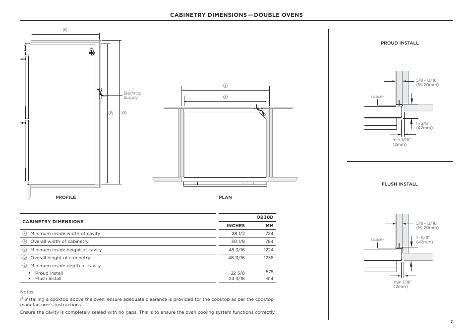 Fisher & Paykel Series 9 Professional Series 30 Inch Double Convection Smart Electric Wall Oven Installation Guide User Manual | Page 7 / 28