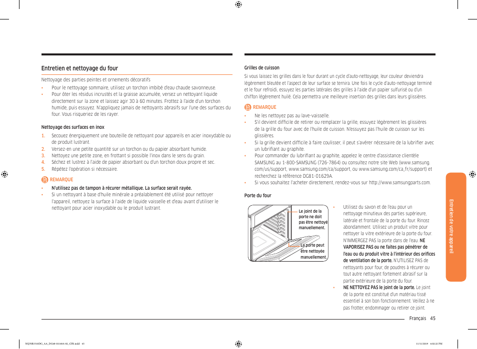 Entretien et nettoyage du four | Samsung 30 Inch Microwave Combination Smart Wall Oven Owner Manual User Manual | Page 165 / 180